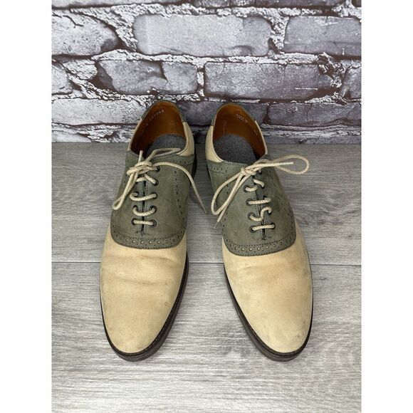 Vibram Gumlite Beige Green Leather Oxfords Brogue Shoes Men Sz 8.5M US/42EU - Picture 13 of 16